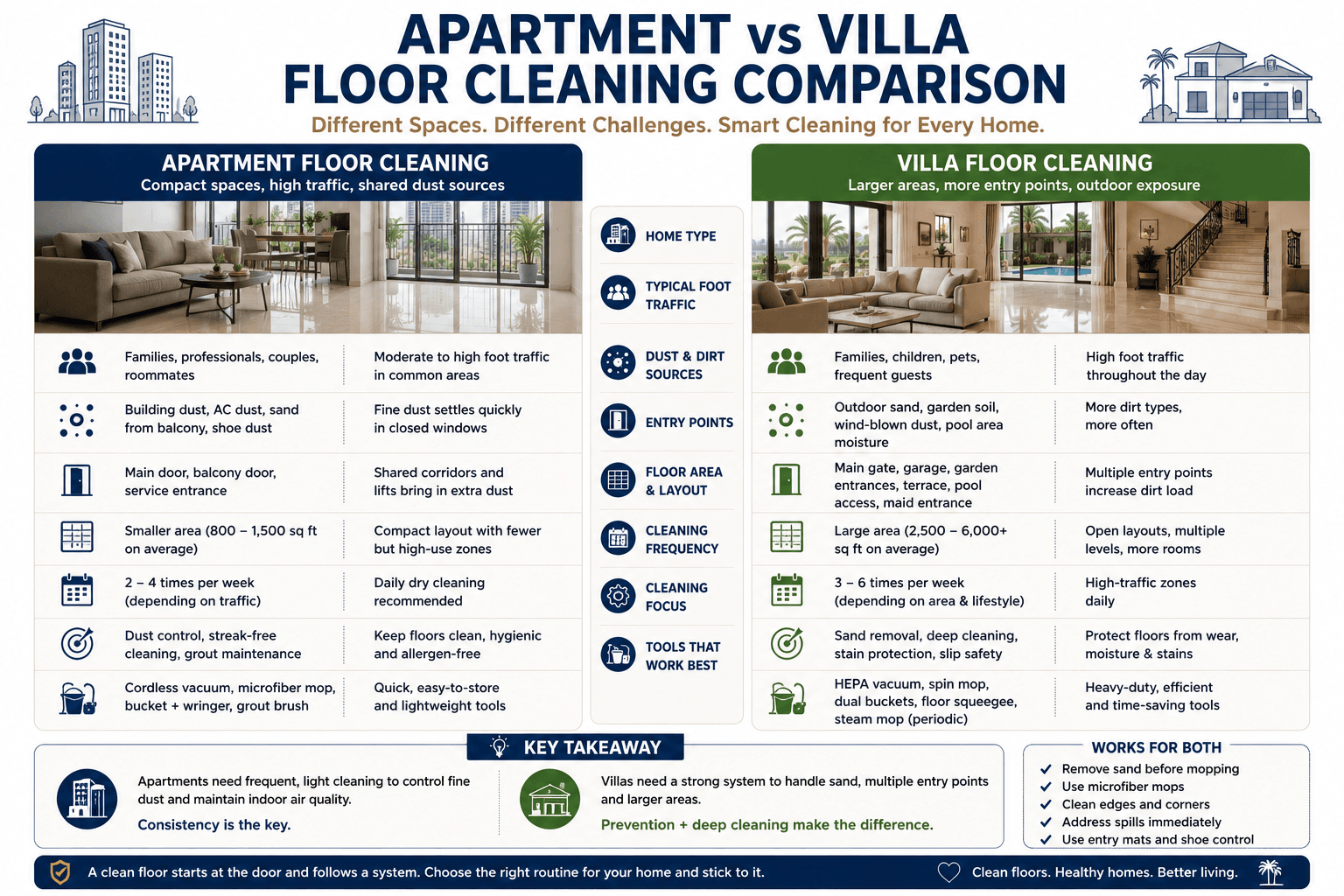 Apartment vs Villa Floor Cleaning Comparison.