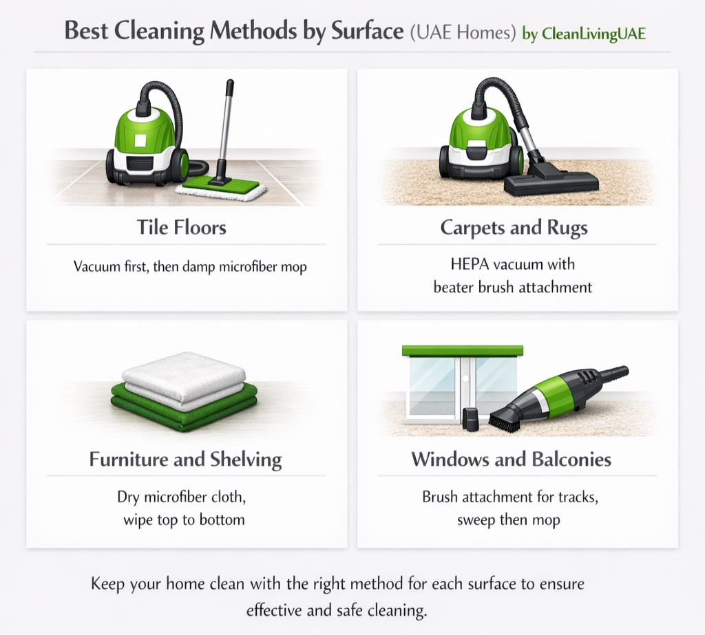 How to clean dust sand UAE - Best Cleaning methods by Surface