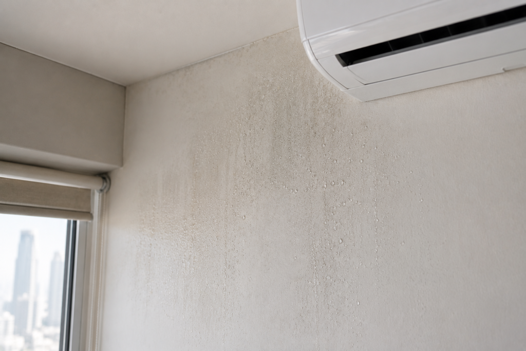 Condensation on UAE apartment interior wall indicating humidity problem