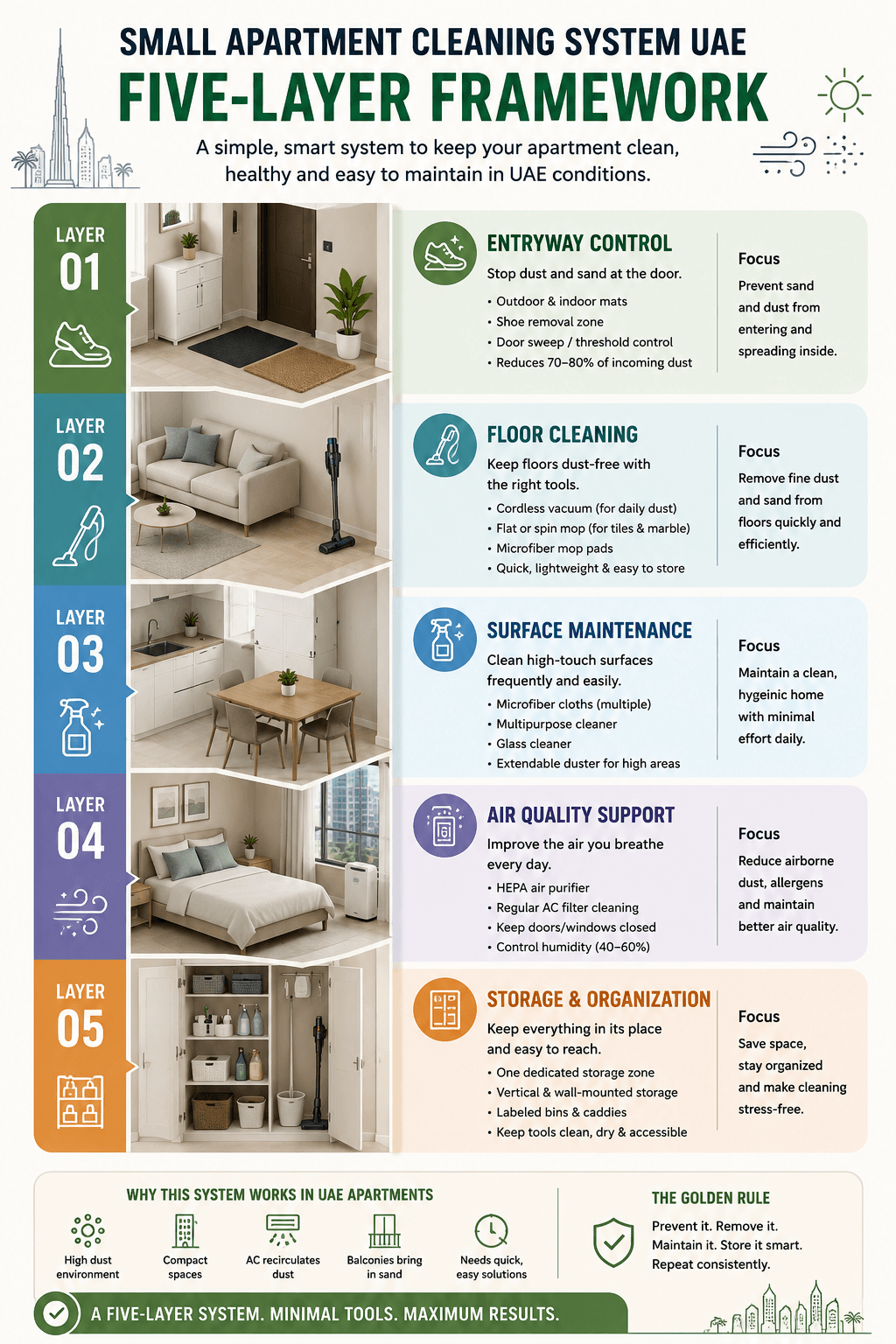 Small Apartment Cleaning System UAE - Five-Layer Framework