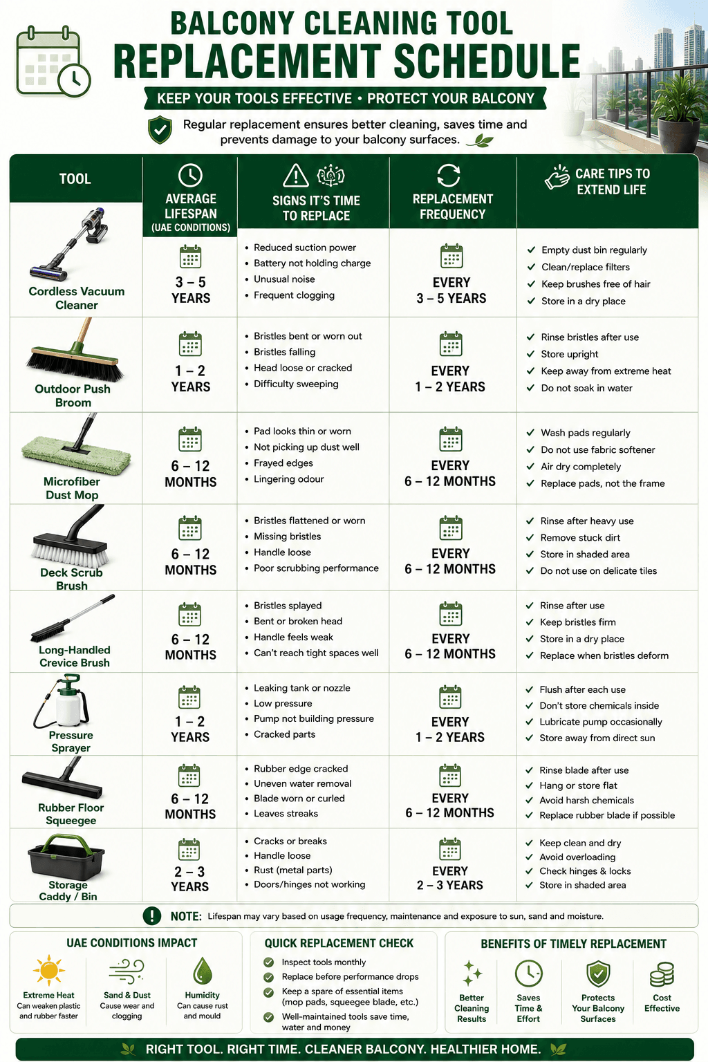 Balcony Cleaning Tool Replacement Schedule