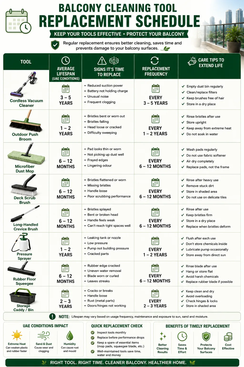 Balcony Cleaning Tool Replacement Schedule