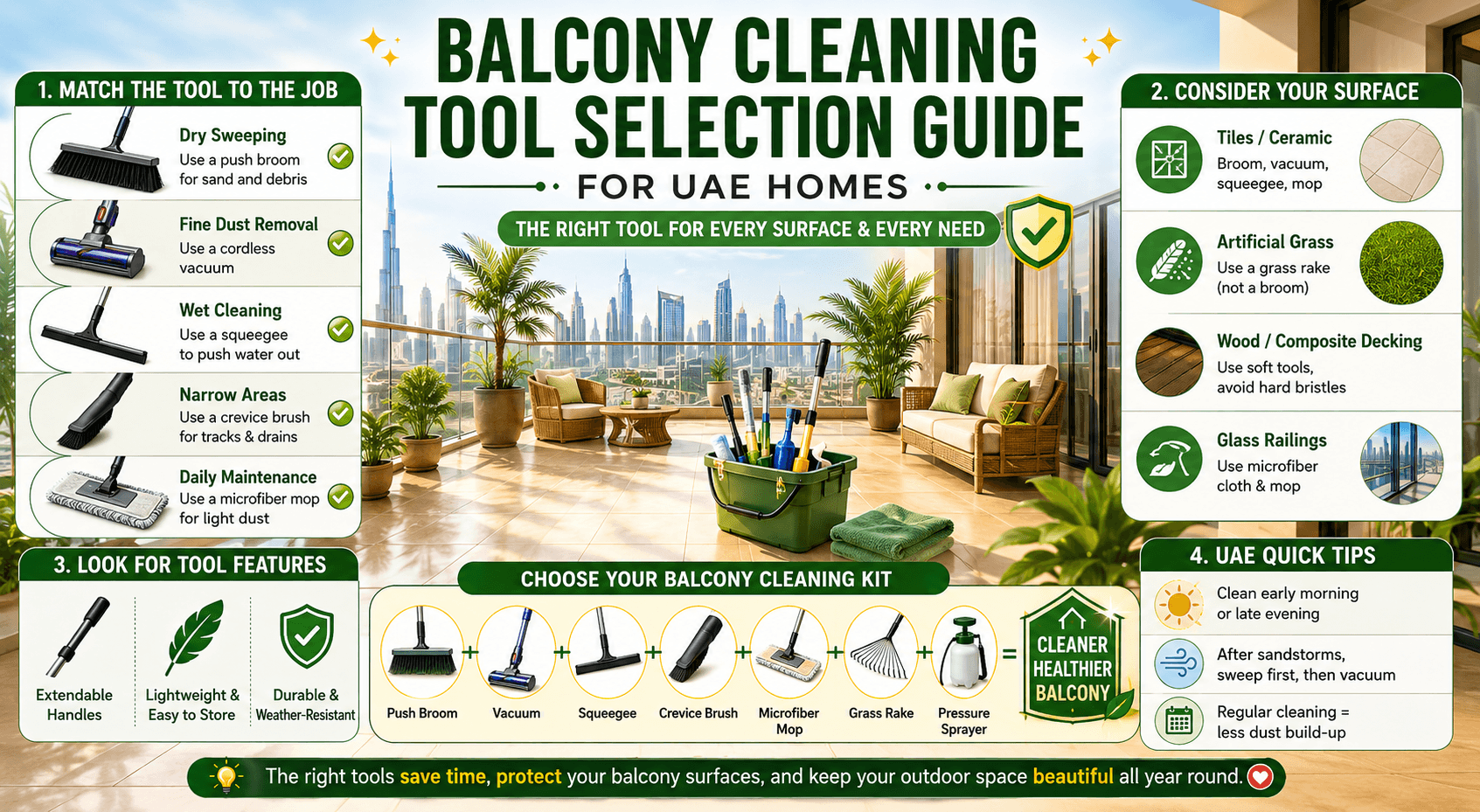 Balcony Cleaning Tool Selection Guide for UAE Homes