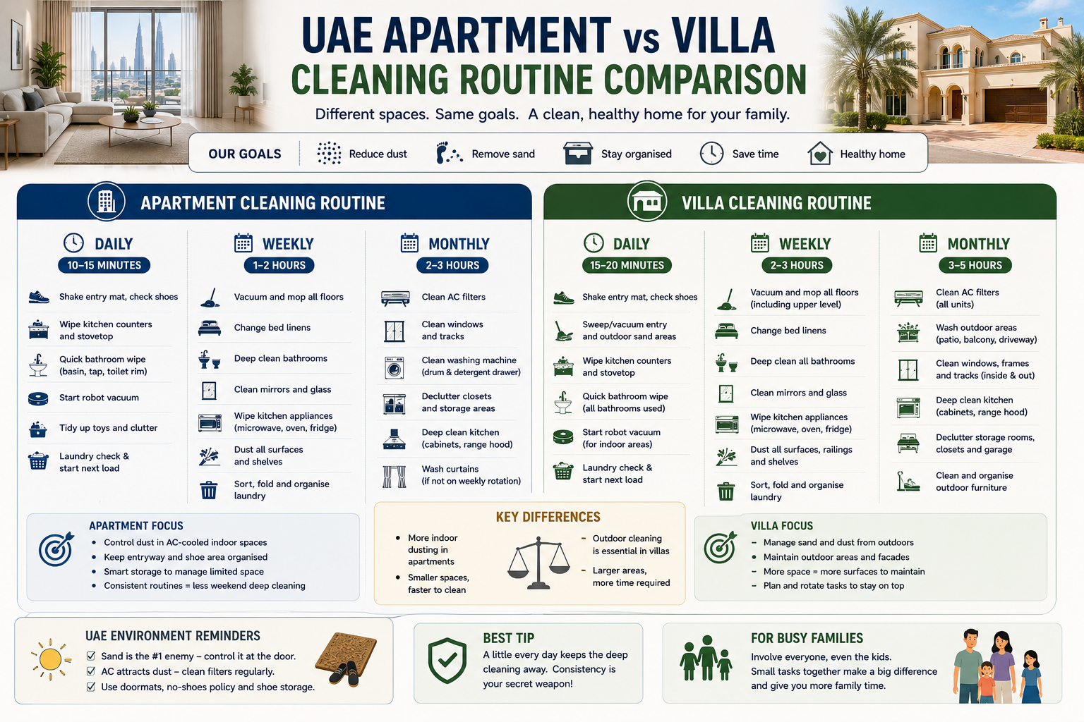 UAE Apartment vs Villa Cleaning Routine Comparison