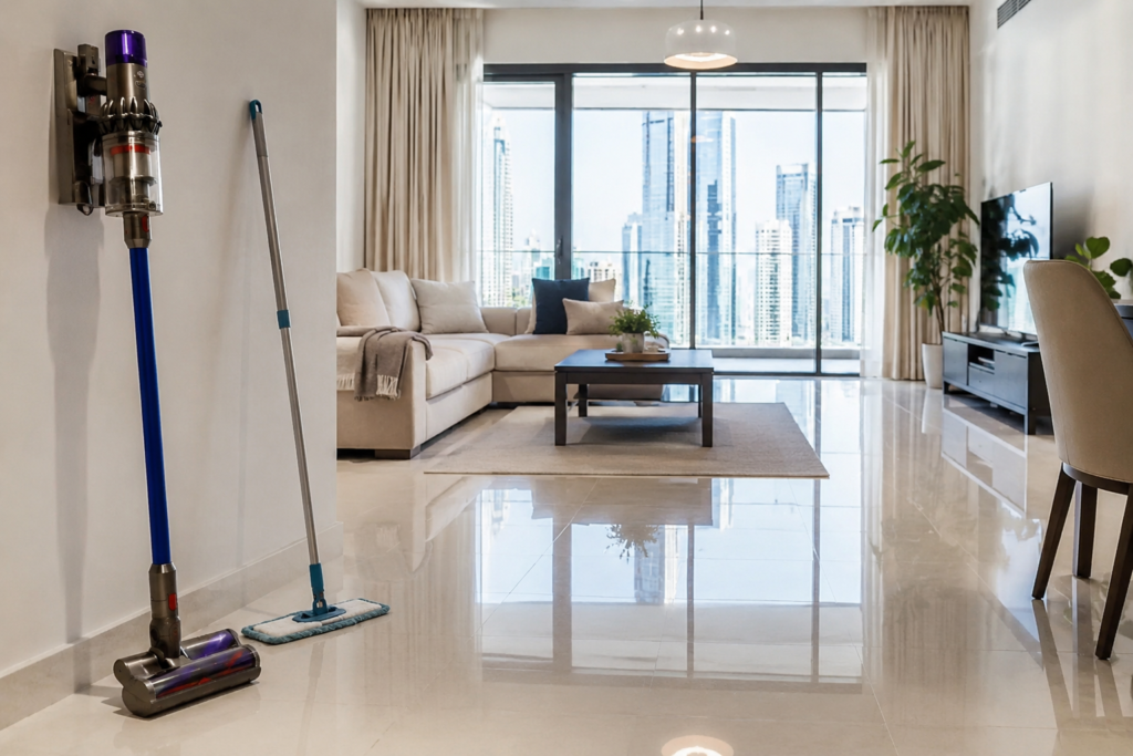cleaning-schedule-for-working-professionals-uae - Clean UAE apartment interior representing a realistic cleaning schedule for working professionals UAE
