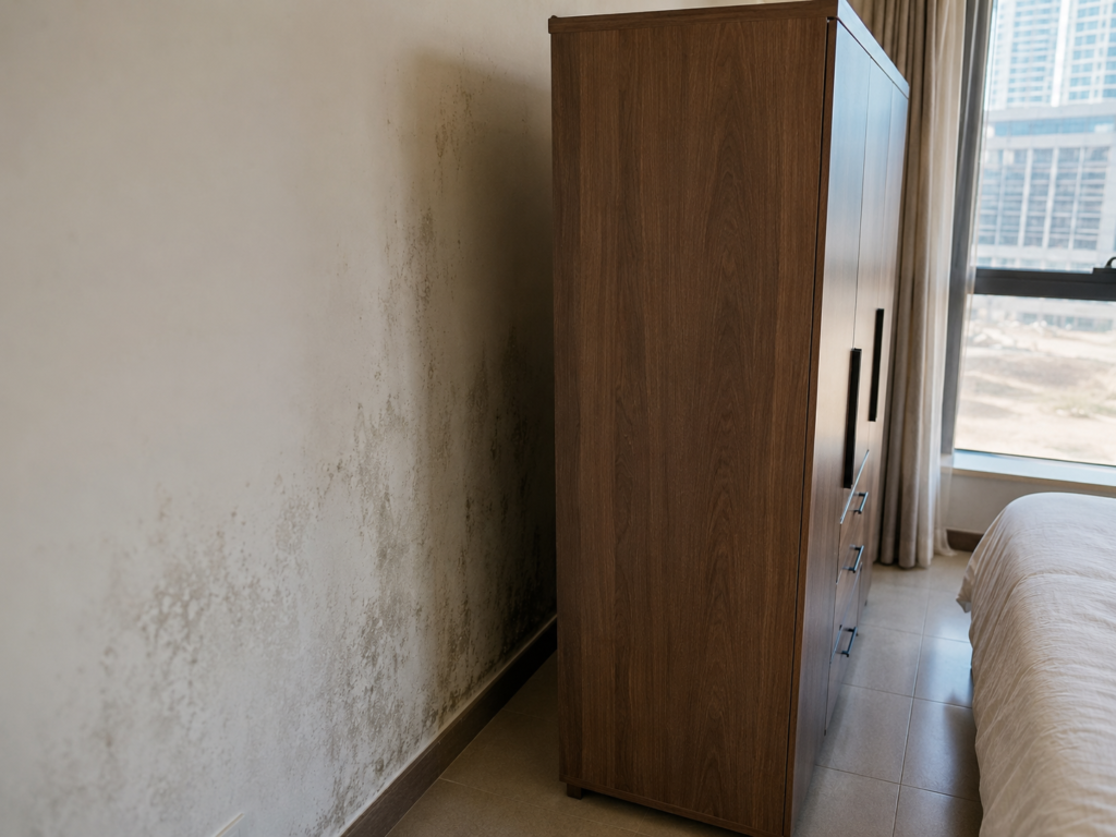 wardrobe moisture prevention UAE apartment exterior wall.