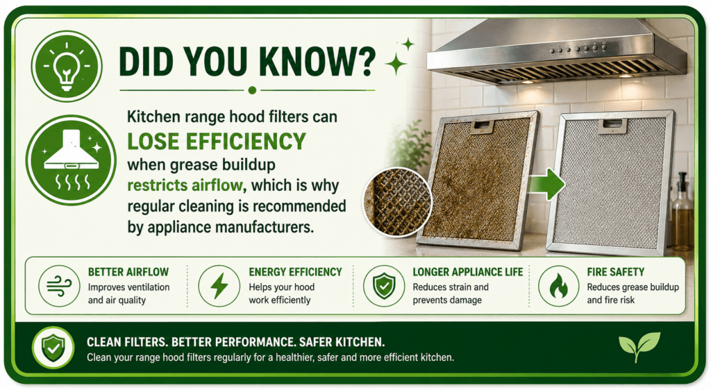 Fact Box suggestion - "Did You Know?": Kitchen range hood filters can lose efficiency when grease buildup restricts airflow, which is why regular cleaning is recommended by appliance manufacturers.