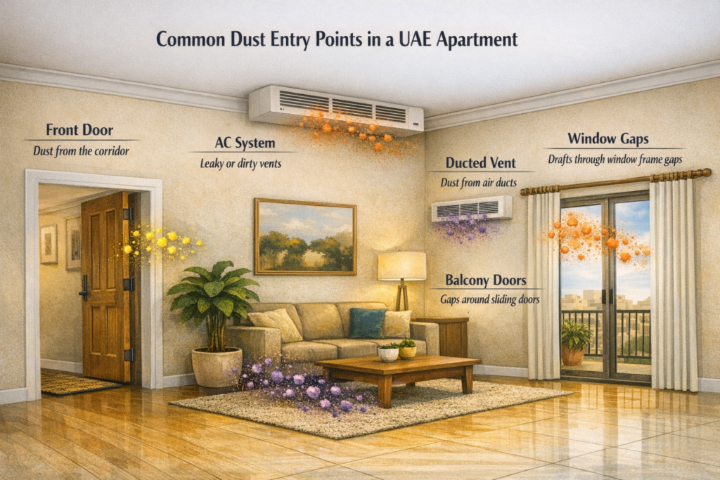 why-dust-builds-up-uae-Common dust entry points in a UAE apartment