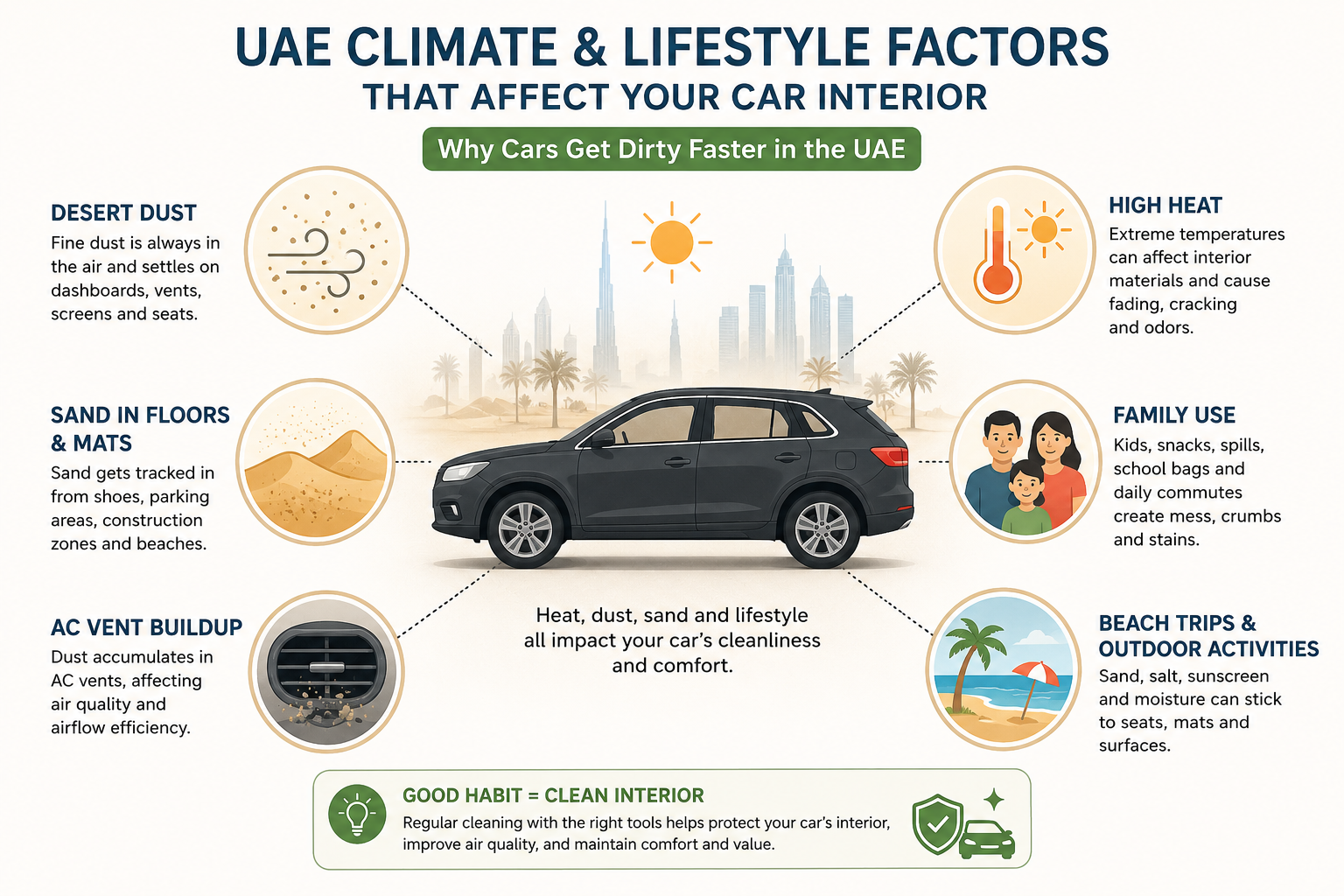 UAE climate and parking factors affecting car interior cleanliness