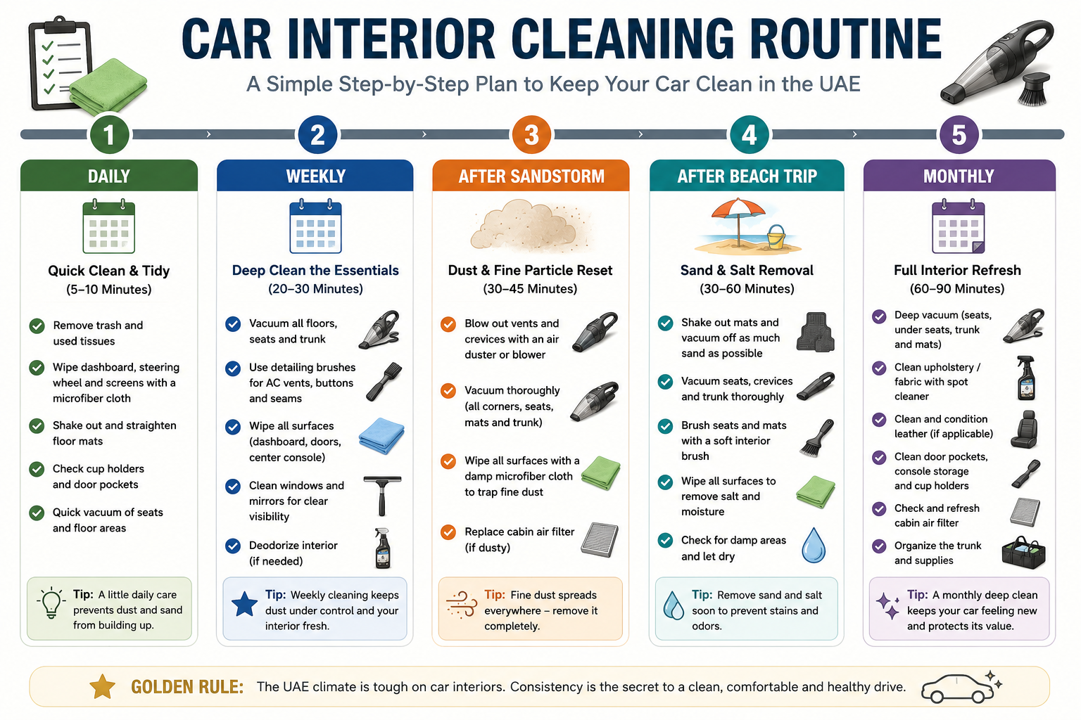Simple car interior cleaning routine for UAE drivers