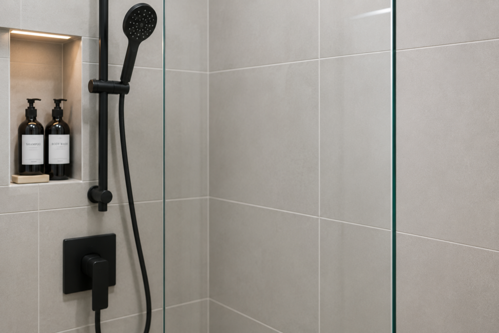 clean shower glass maintained with shower squeegee