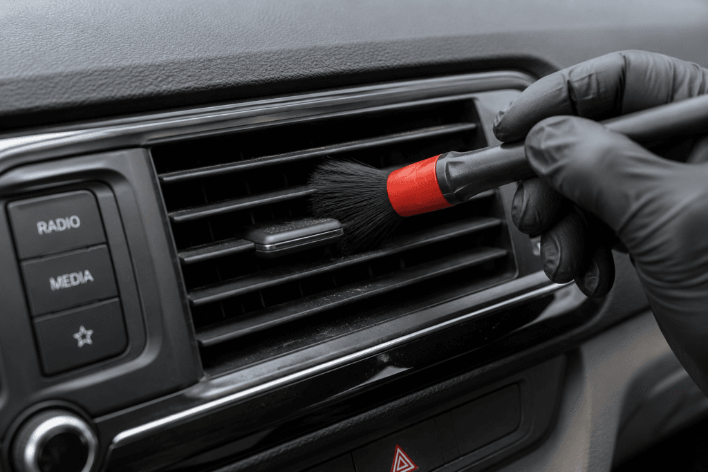 Cleaning dust from car AC vents in car cleaning UAE