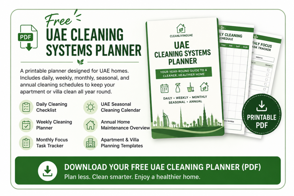 [Download CTA block - position immediately after Annual Cleaning Calendar infographic: Free UAE Cleaning Systems Planner