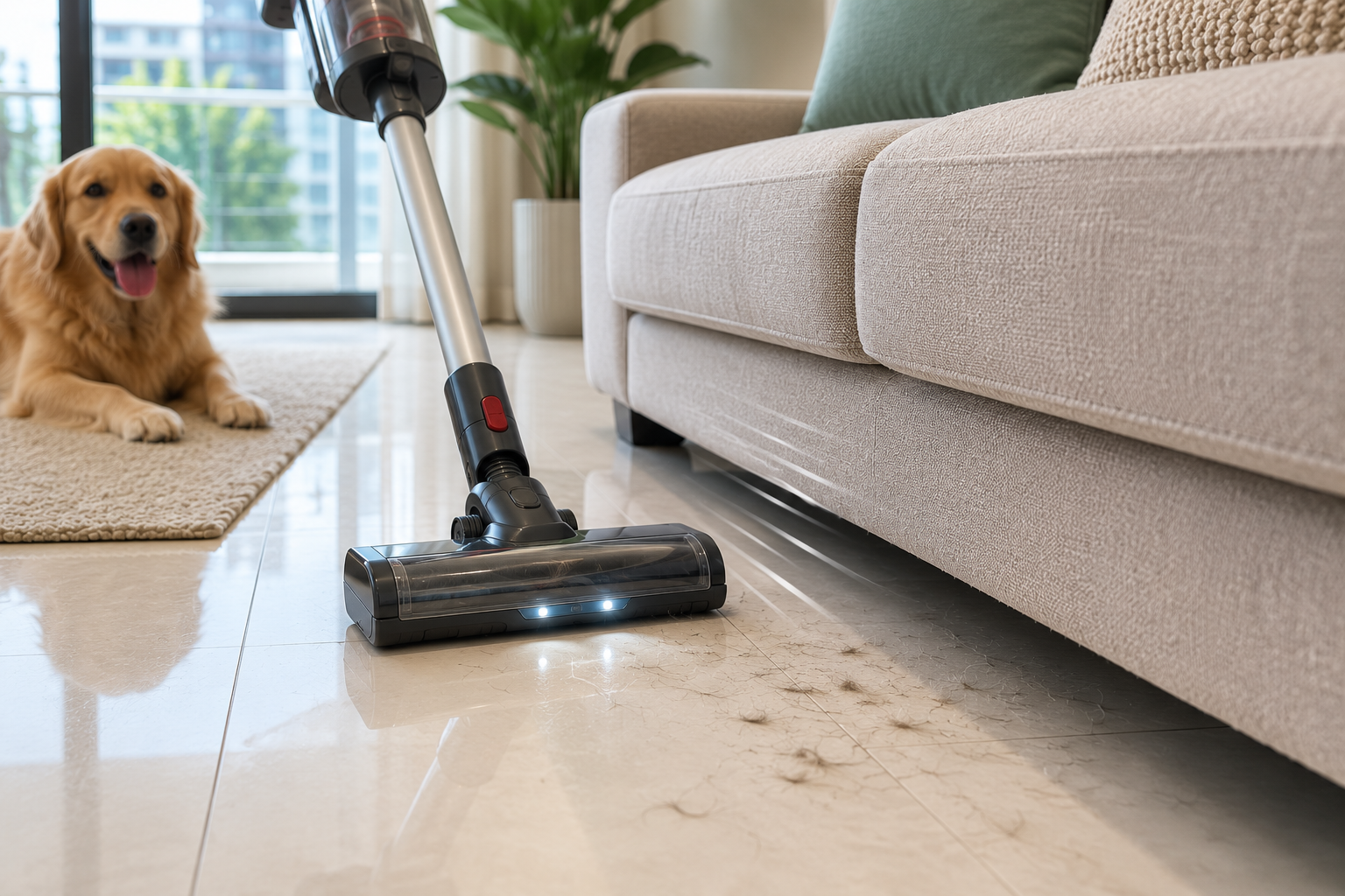 vacuuming high-shedding zones in a UAE apartment.