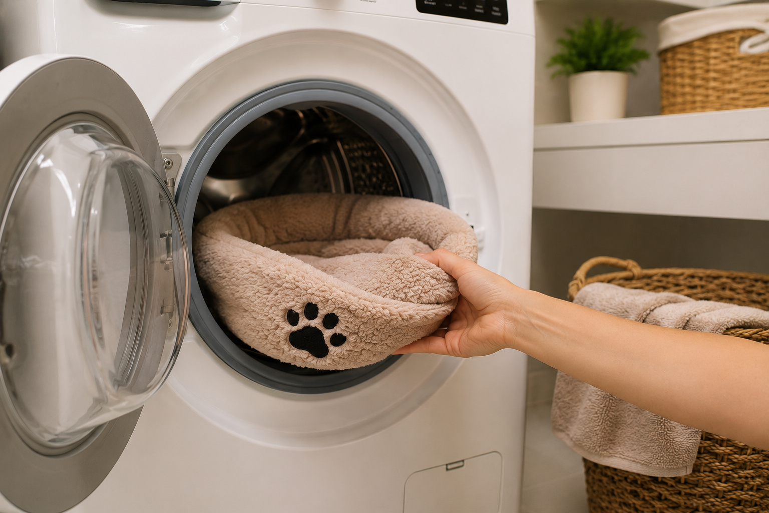 washing pet bedding weekly.