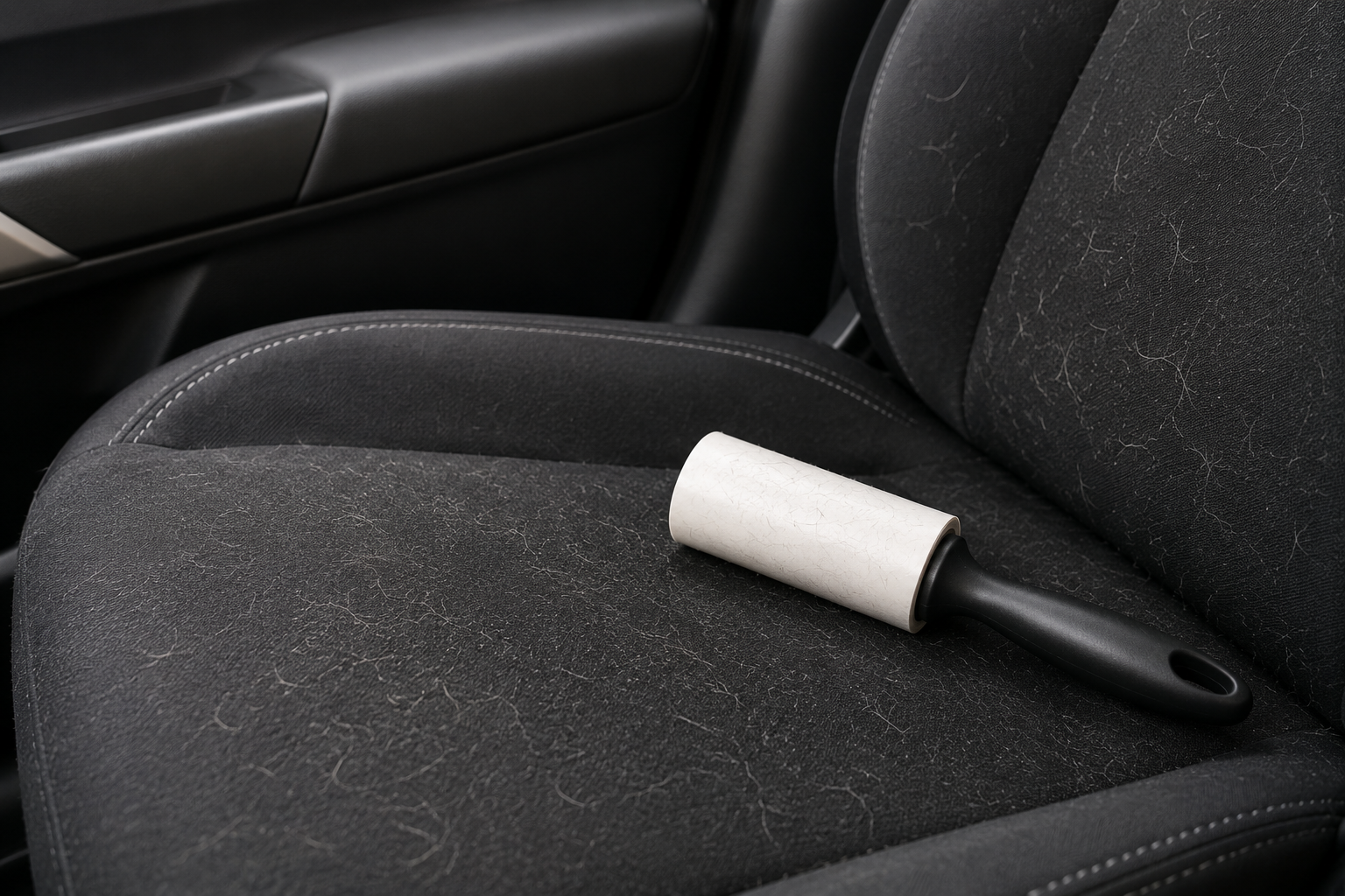 a lint roller next to a chair or car seat.