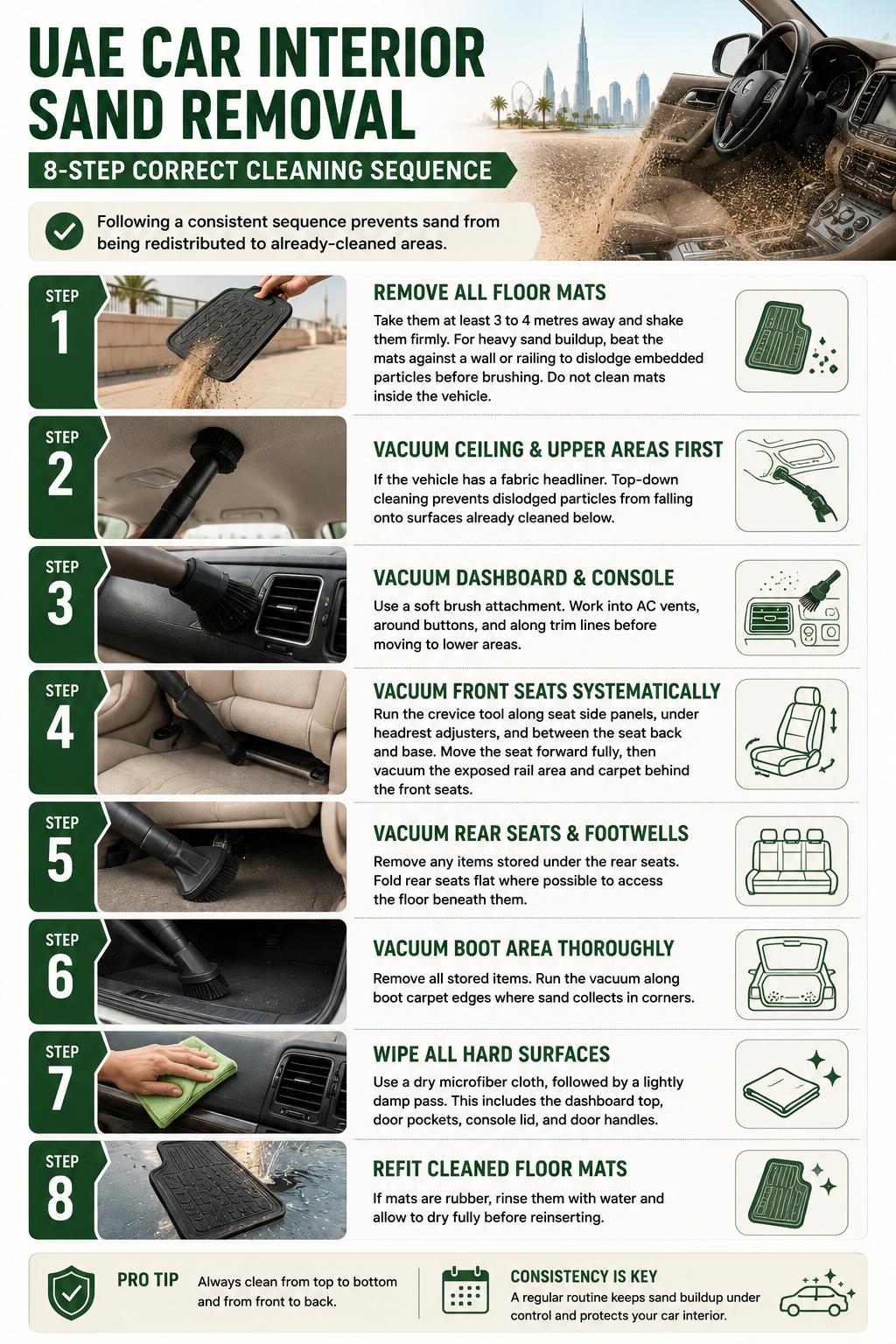 uae car interior sand removal