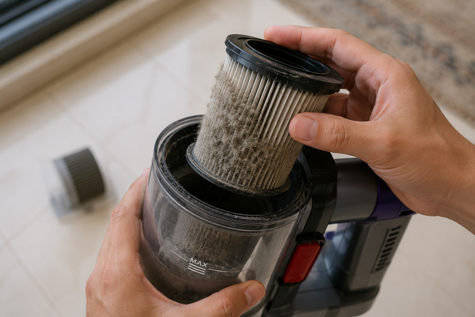 Vacuum filter maintenance check for UAE dust conditions.
