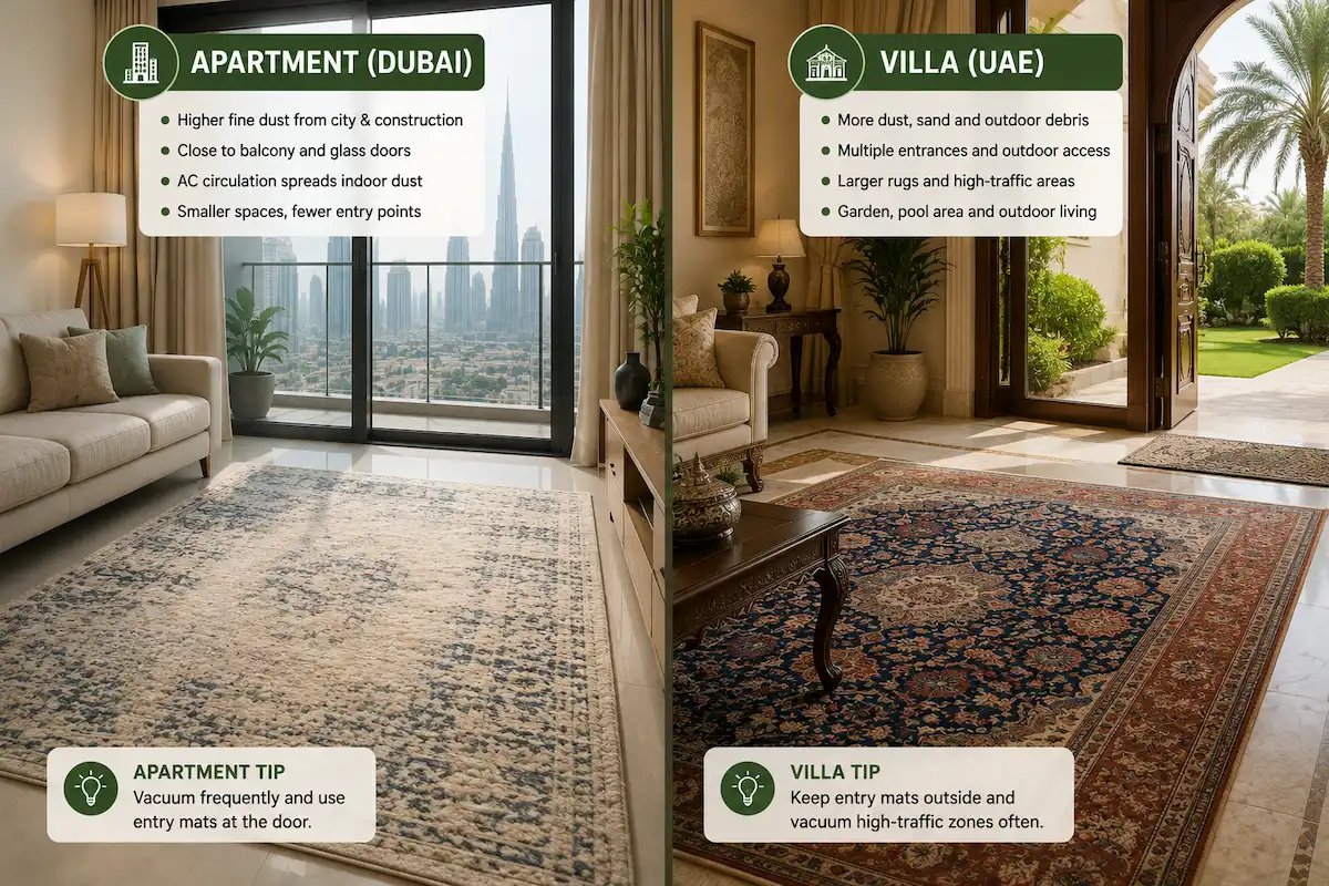 Apartment versus villa rug cleaning conditions in the UAE