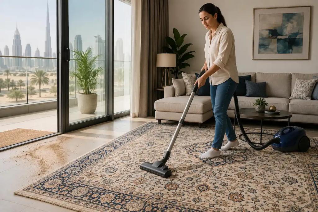 rug-cleaning-dubai - Fine desert sand trapped in rug fibres in a UAE home