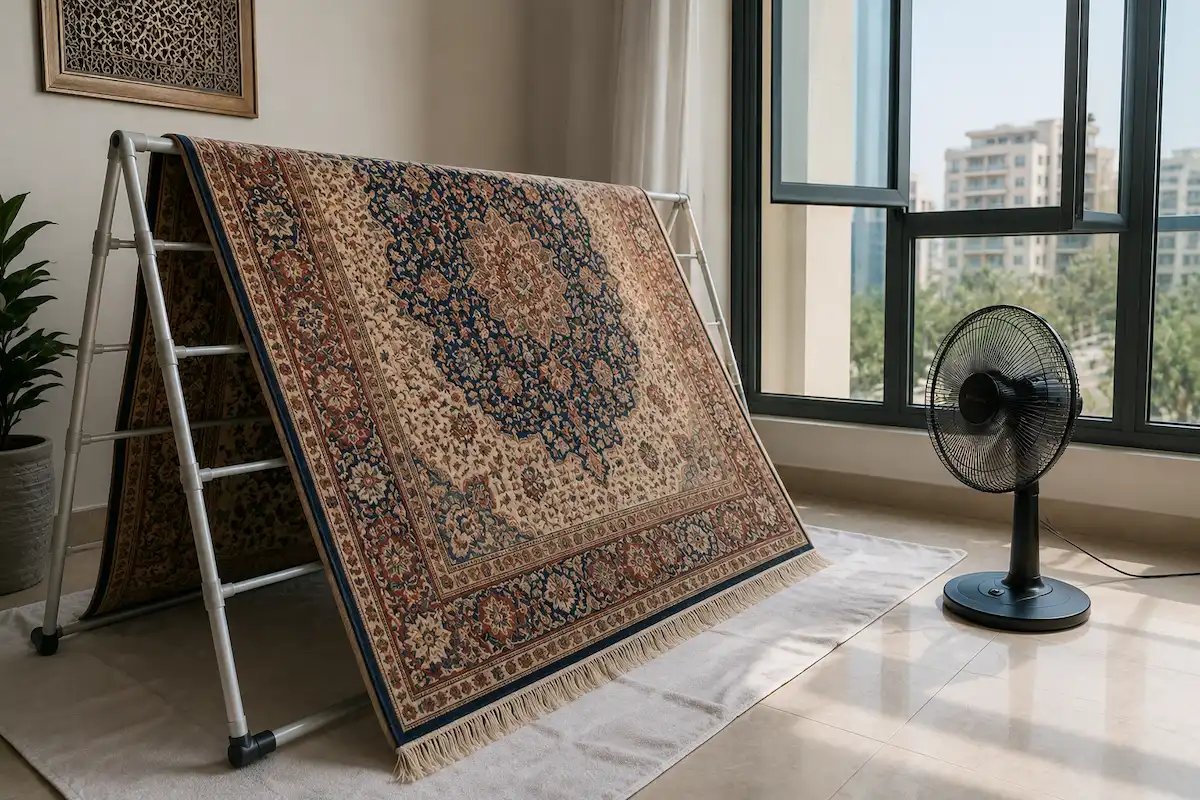 Safely drying a rug with good airflow in a UAE home