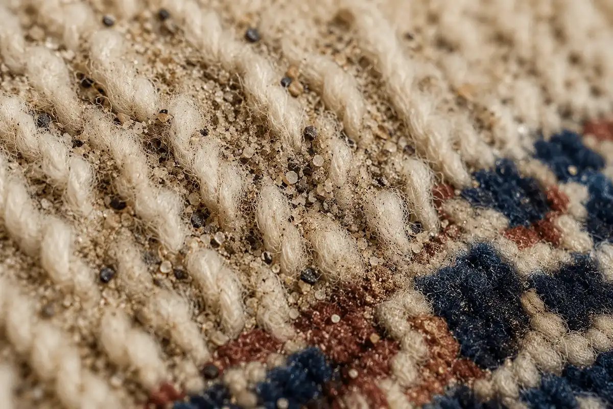 rug-cleaning-dubai - Fine desert sand trapped in rug fibres in a UAE home