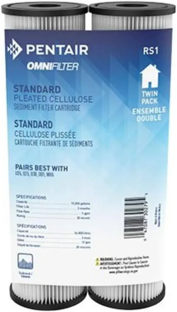 Pentair OMNIFilter RS1 20 micron pleated sediment water filter cartridge, 10 x 2.5 inch, 2-pack