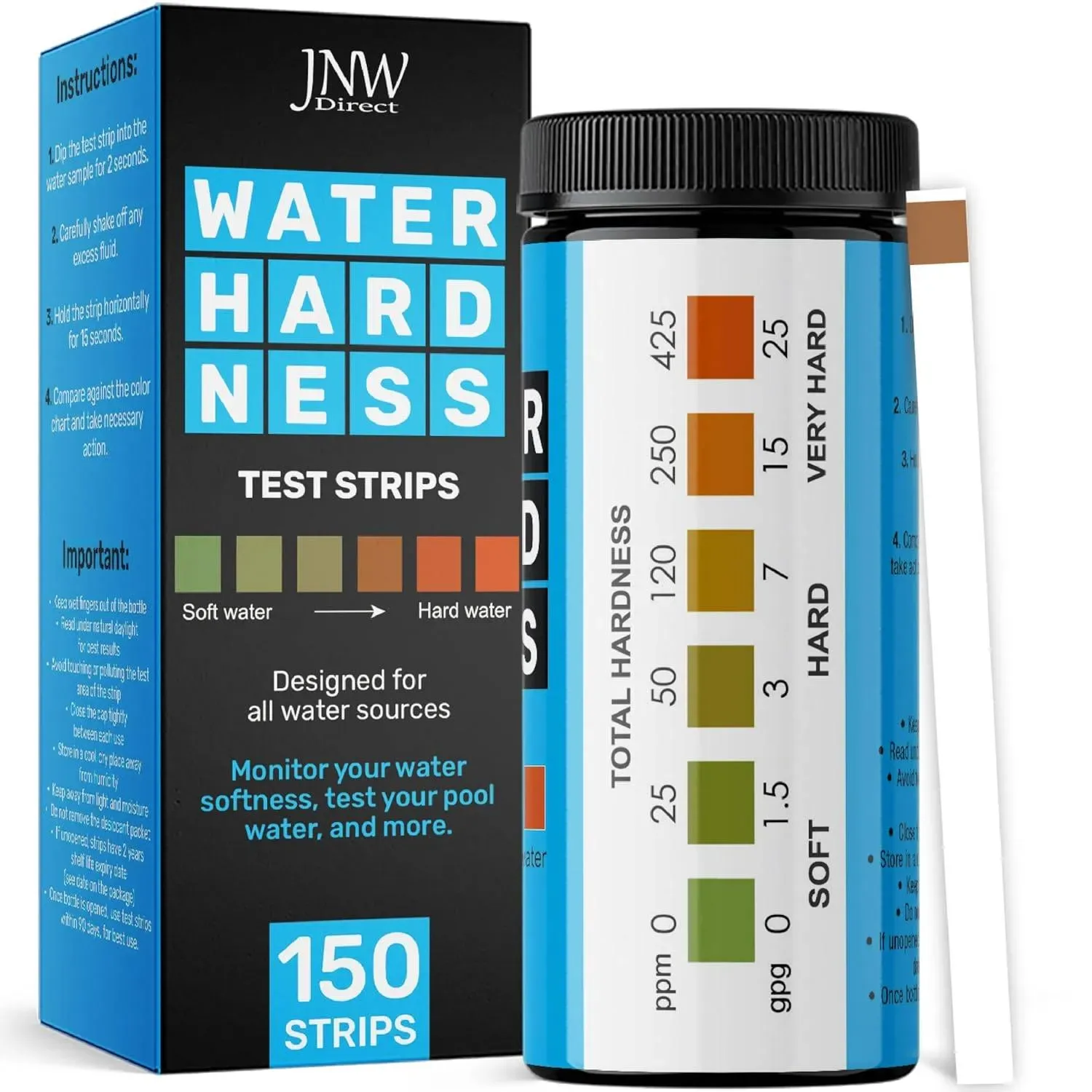 Water hardness test kit with 150 test strips