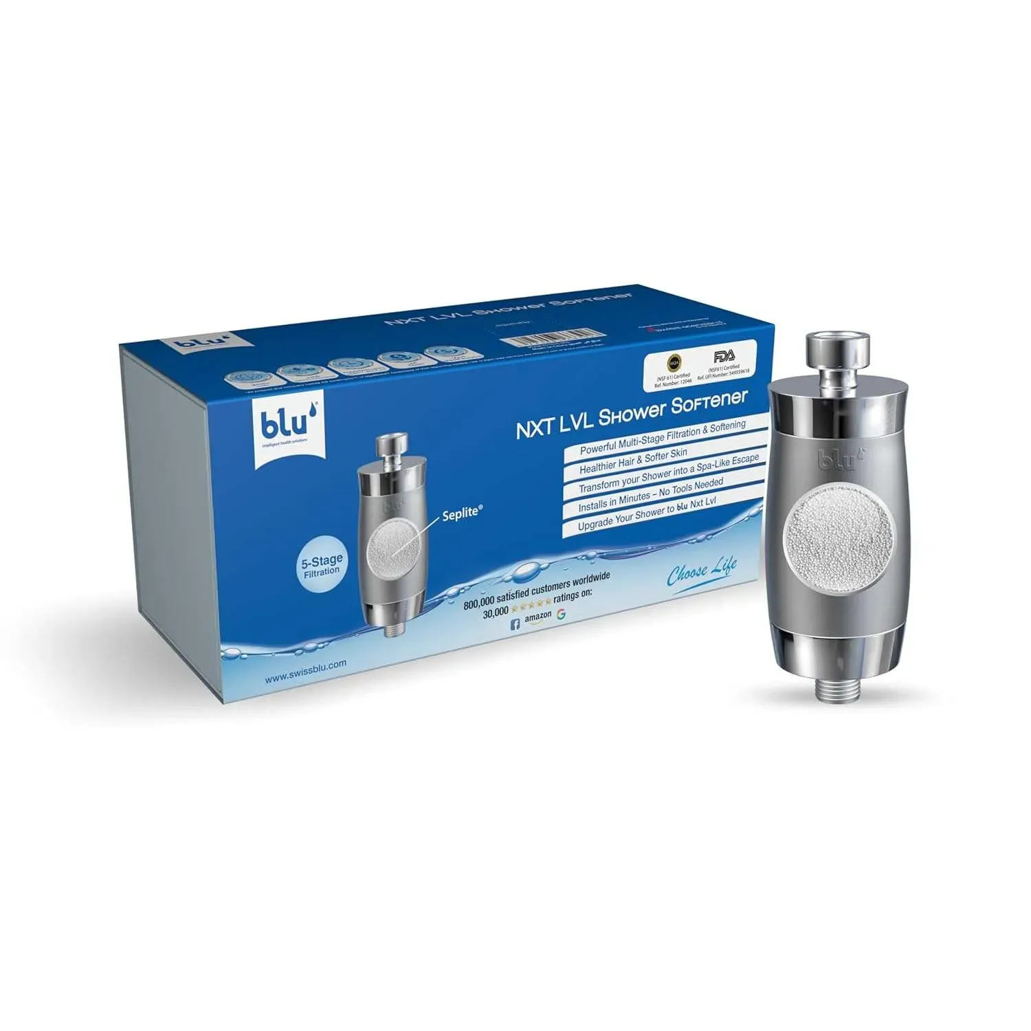 blu NXT LVL shower softener cartridge for use with the blu Ionic shower filter