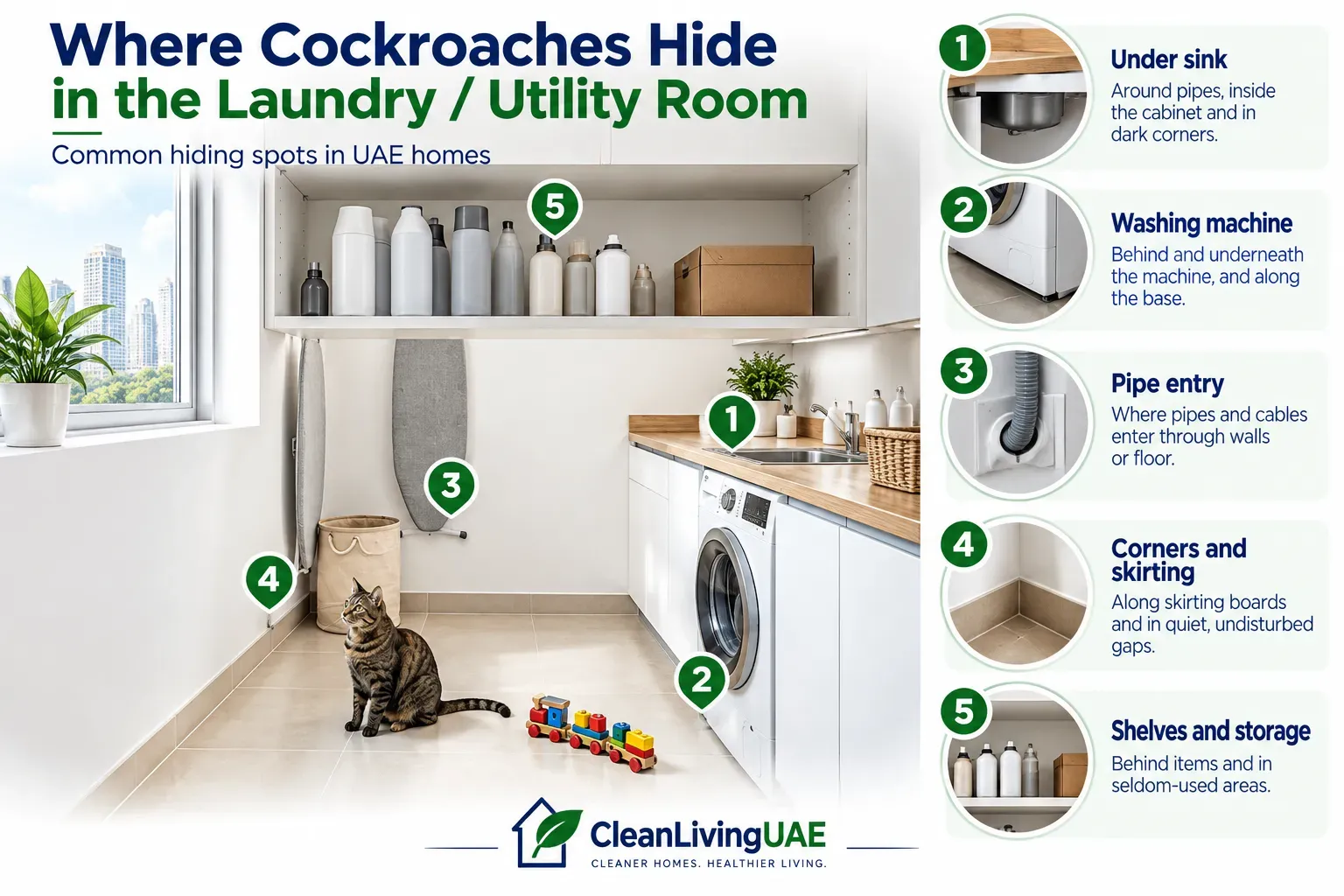 Pest-control products stored on a high cupboard shelf out of reach of a child and a cat