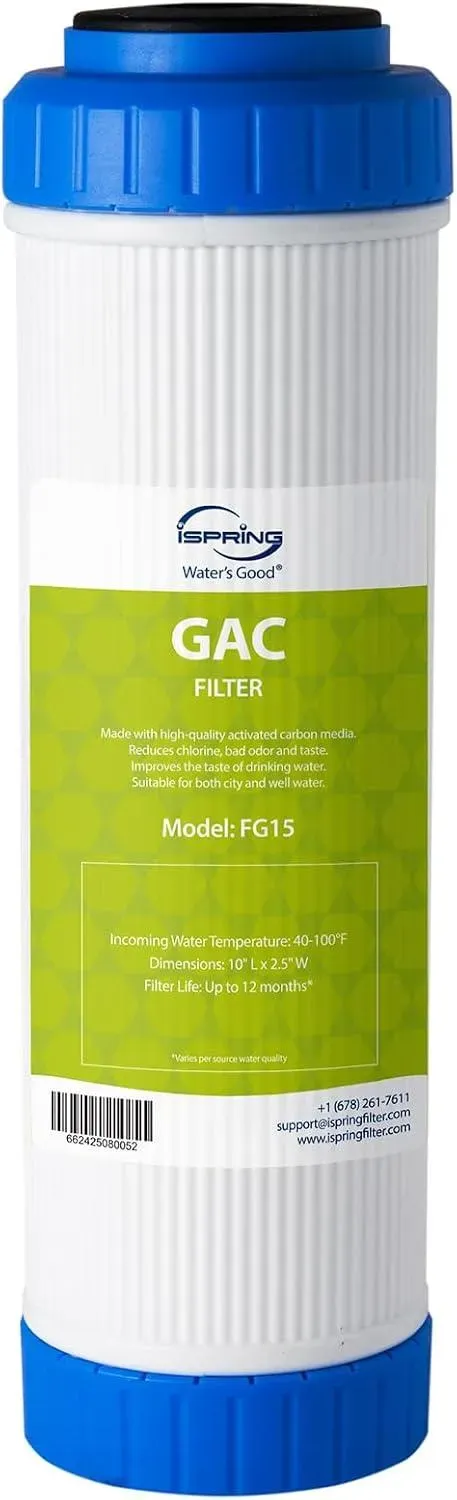 iSpring FG15 granular activated carbon (GAC) water filter cartridge, 10 x 2.5 inch