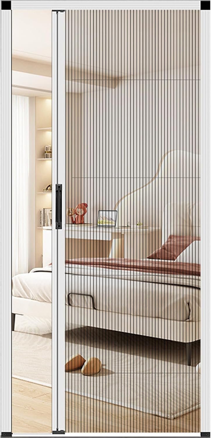 Pleated folding mosquito screen door with aluminium frame