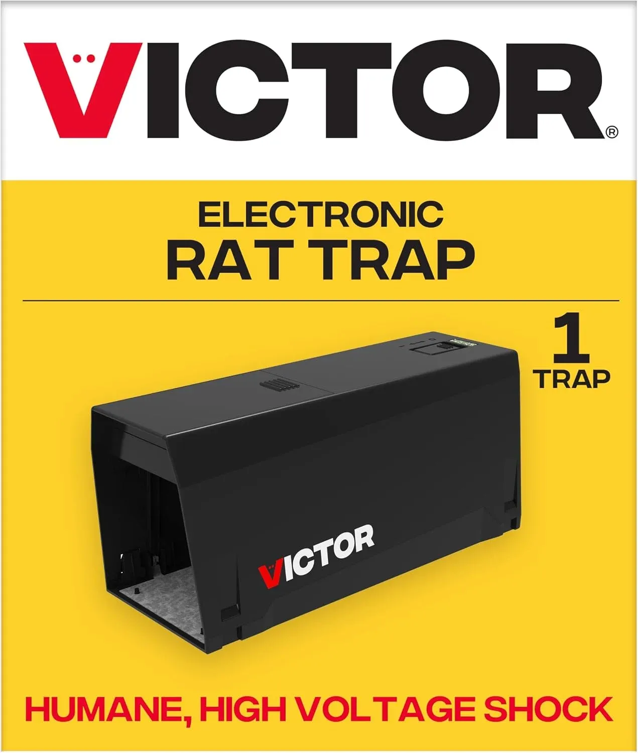 Victor electronic rat trap packaging showing the enclosed trap