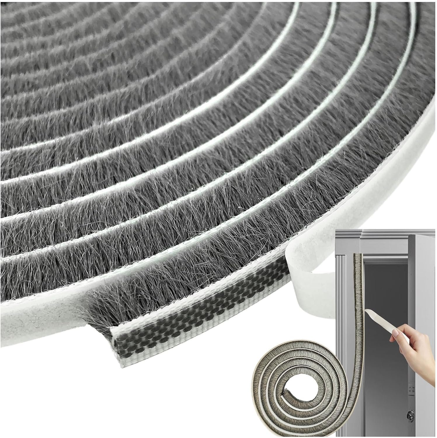 Zhilokdor self-adhesive pile weatherstrip brush for sliding doors and windows, grey