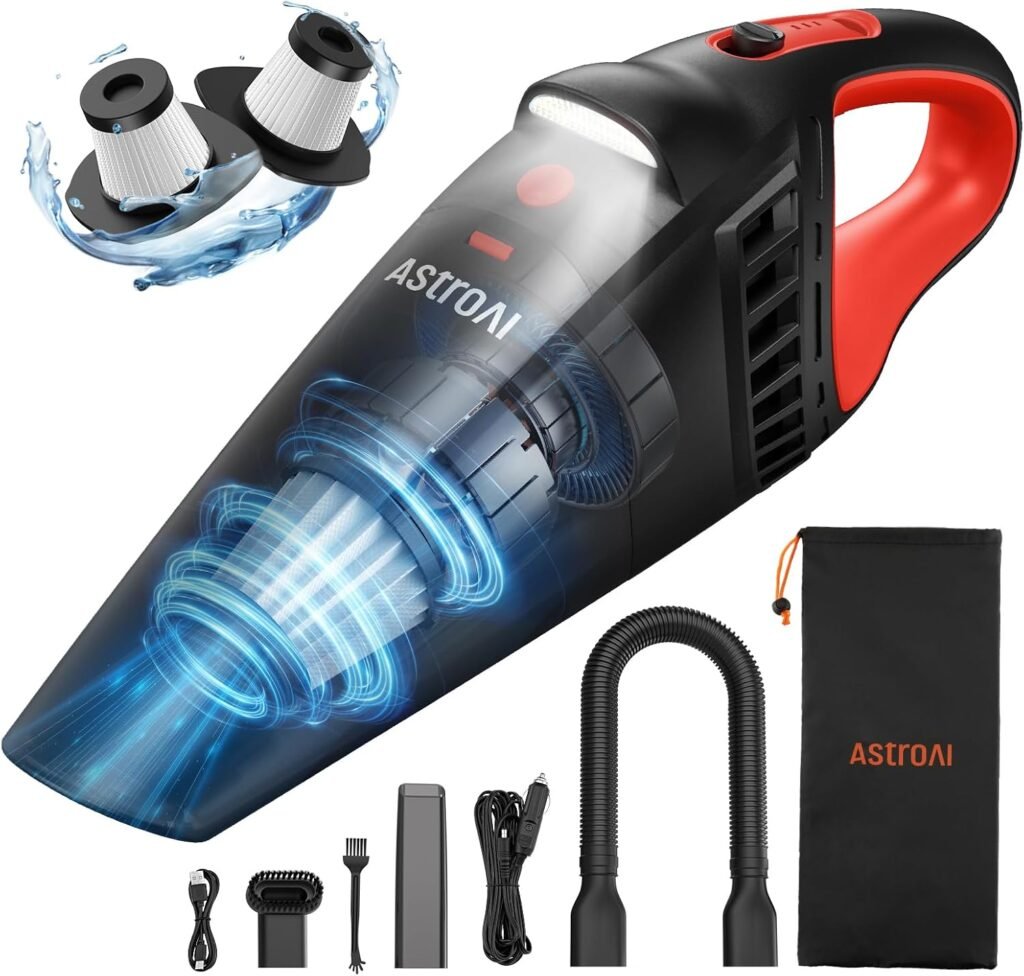 AstroAI cordless car vacuum with 12V DC power cord