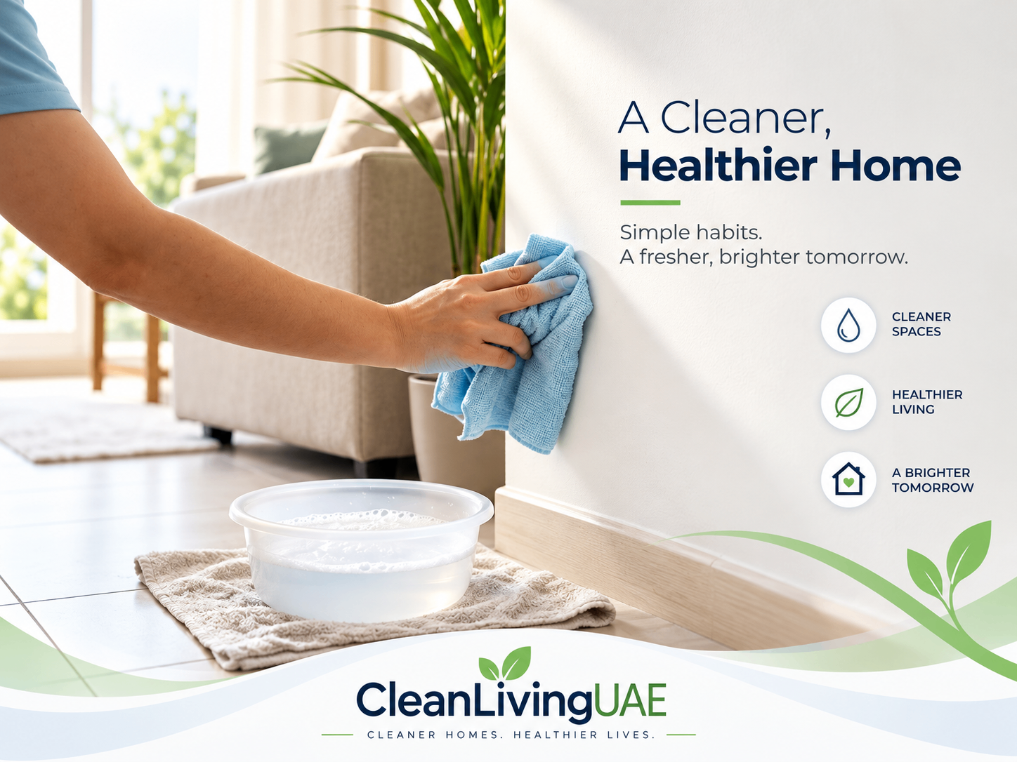 Patch testing a mild soap solution on a painted wall with a microfibre cloth