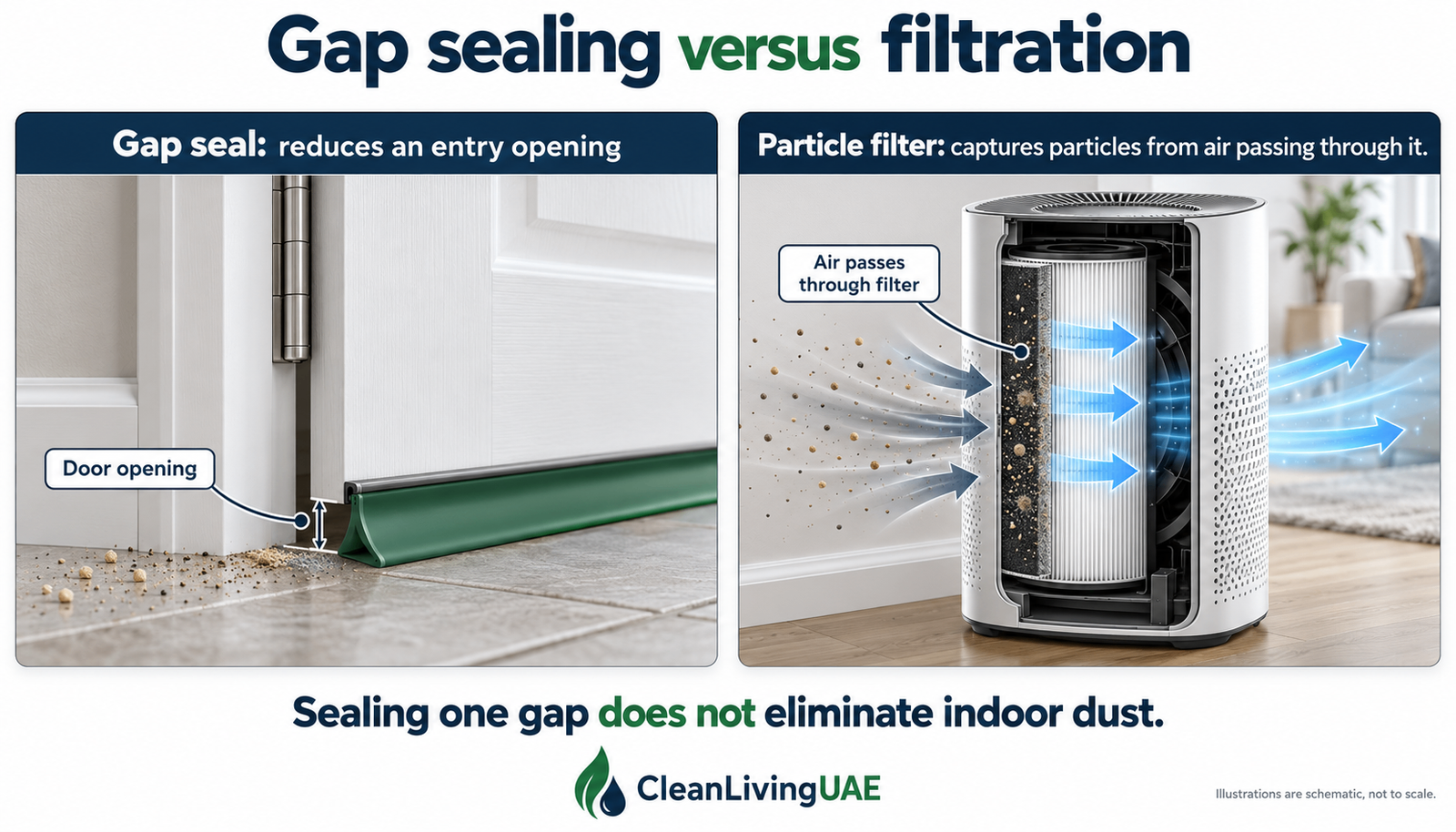 Gap sealing and particle filtration perform different roles in dust control