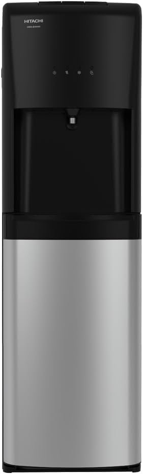 Hitachi HWD-B50000-SV UV bottom loading water dispenser in black and stainless steel