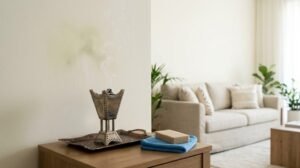 How to remove bakhoor residue and soot from a wall near a bakhoor burner in a UAE apartment