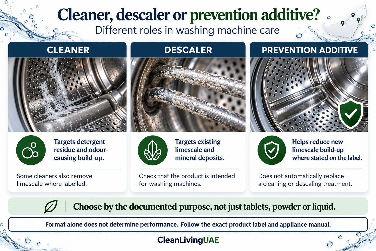 Comparison of washing machine cleaners, descalers and limescale prevention additives.