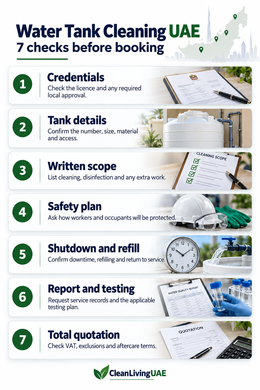Seven checks before booking water tank cleaning in the UAE